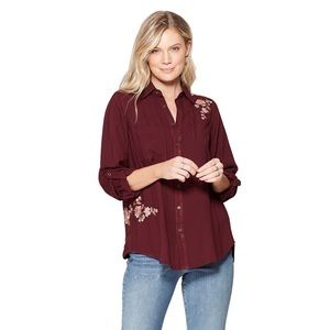 Knox Rose Floral Print Long Sleeve Embroidered Top